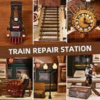 TOYQI Book Nook Kit, Book Nook Kits for Adults, DIY Miniature Dollhouse Kit 3D Wooden Puzzle Booknook Bookend with LED Light - style: Train Repair Station