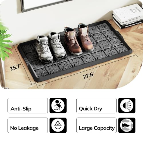 Mibao Heavy-Duty Rubber Boot Tray with Raised Lip, Waterproof Shoe Storage Mat for Entryway, Indoor/Outdoor Multi-Use Non-Slip Shoe Cleaning Mat Tray, Gray, 16 x 27.5 Inches, 2 Pack - color: Gray, size: 16" x 27.5" (Rectangular) (2 Pack)