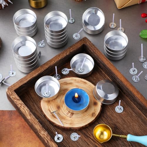 EXCEART 100 Pack Metal Tea Light Holders Empty Aluminum Candle Cups with Wicks DIY Candle Making Kit Supplies for Crafts Wax Molds