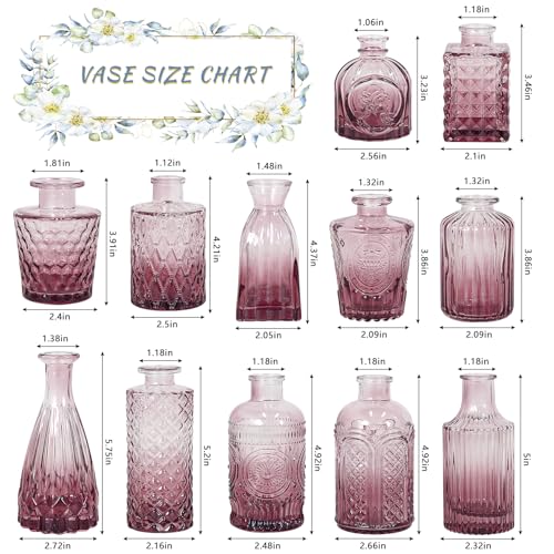 SUPMIND 12pcs Glass Bud Vase Set, Small Purple Flower Vases for Centerpieces in Bulk, Mini Vintage Vase for Wedding, Home,Table Decoration - color: Purple, size: 12Pcs