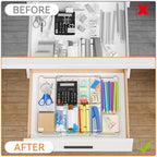 Yieach Expandable Desk Drawer Organizer Tray,1.8 Inch High Junk Drawer Organizer for Kitchen,Clear Shallow Office Drawer Organizers With 10 Compartments for Pencil,Pen,Office Supplies and Accessories - size: M-9.3 to 15.6x12.6x1.8 In