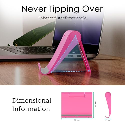 Cell Phone Stand for Desk, Foldable and Adjustable Multi-Angle Holder Dock, Universal Compatibility for Most Phone and Tablet, Portable and Sturdy Design for Office and Home (Pink) - color: Pink