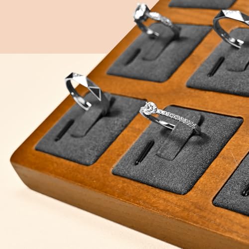 Oirlv Solid Wood Ring Display Stand - 9 Bit Ring Holder & Organizer Tray (Grey) - color: Grey