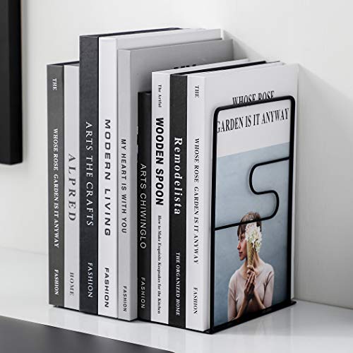 Minimalist Style Bookends Metal Adjustable Books Holder Stand Book Rack Desk Bookend - Z line, Black - color: Z Line, Black