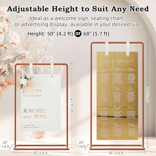 Wedding Sign Holder, Adjustable Welcome to Our Wedding Sign Stand W/Design Bundle & Leather Sign Hanging Straps, Heavy Duty Easel Stand for Sign, Wedding Seating Chart Stand, Easel for Display - color: Copper