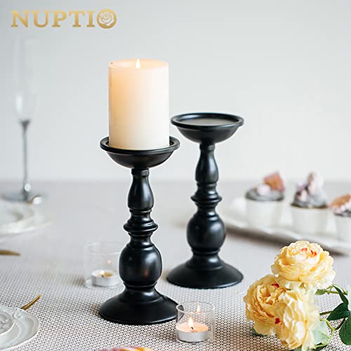 2 Pcs Black Pillar Candle Holders, Most Ideal for 3" Pillar Candles, Gifts for Wedding, Party, Home, Spa, Reiki, Votive Candle (2 x L) - color: Black, size: L + L