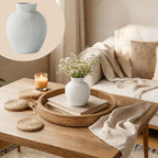 Handmade White Ceramic Vase 6.1 Inch, Farmhouse Boho Tabletop Centerpiece for Living Room, Rustic Wabi-Sabi Decor for Wedding Mantel Shelf - size: 6.1in