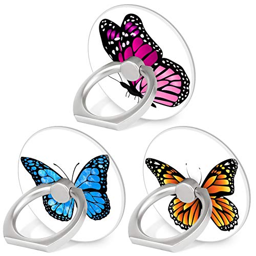 Bonoma Finger Ring Stand, 3 Pack Butterfly 360 Degree Rotation Phone Ring Stand Grip Holder Compatible with Smartphones and Tablets - color: Butterfly
