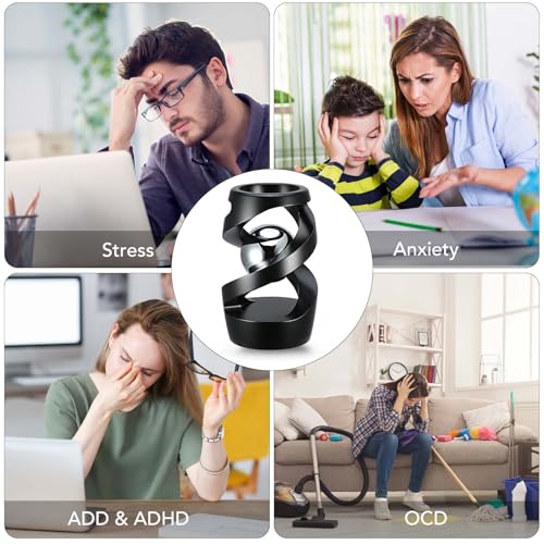Kinetic Optical Illusion Toys, Kinetic Desktop Fidget Spinner Toys, Cool Gadget Desk Toy Fidget Toys Gift for Various Holidays, Kinetic Spinner Ball Relieve Stress Anxiety for Kids and Adults (Black)