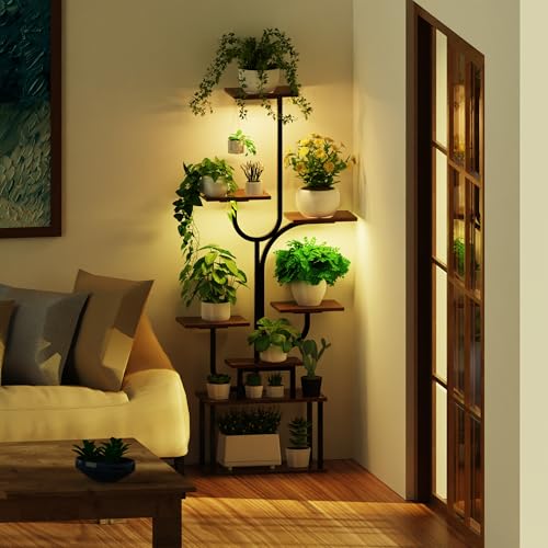 Indoor Plant Stand with Grow Light, 8-Tier U-Shaped Space-Saving Corner Plant Stand, Multi-Size Metal Plant Rack for Home and Balcony Decor