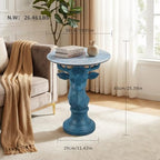 Deer Side Table for Living Room - 20" Faux Marble Top Accent End Table with Hand-Carved Resin Deer Statue Base - Modern Round Bedside Table for Bedroom, Patio, Entryway, Gift - Tool-Free Setup - color: Blue Deer