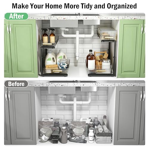 ARSTPEOE Under Sink Organizer - 2 Packs Multi-Purpose Pull-Out Storage Organizers, Slide out Pull out Cabinet Organizer Shelf, Storage for Kitchen Bathroom, Clear - color: Clear, size: 2 Pack