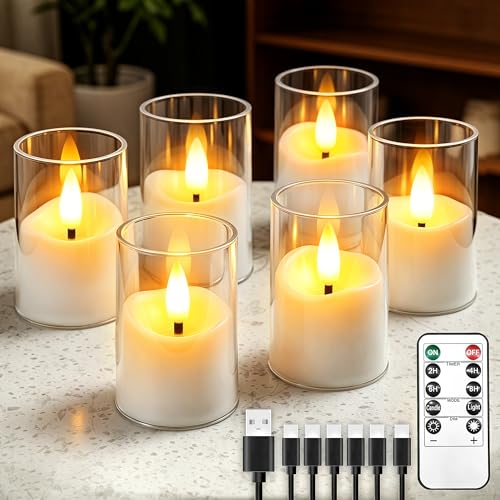 Rechargeable Flameless Candles with Timer Remote, 1.7"x2.6" Clear Acrylic LED Tea Lights Candles，Small Votive Electric LED Candles for Home Aniversary Wedding Holiday Decor(6 Pack) - color: Ivory