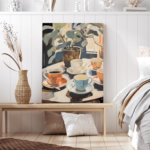 GELDSTEI Framed Coffee Wall Art, Vintage Cafe Aesthetic Picture, Cafe Bar Wrapped Canvas Artwork, Retro Coffee Poster Print, Modern Rustic Wall Decor for Kitchen Dining Room Ready to Hang 16x24 Inch - color: Orange-Blue, size: 24"L x 16"W
