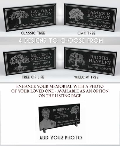 in Loving Memory Photo Tree of Life Personalized Granite Memorial Stone Sympathy Remembrance of Dad Mom Child (Granite-Tree-Pers, Garden 12"x6"x3/8")