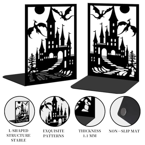 2 Pieces Metal Bookends for Shelves Dragon Bookends Decorative Heavy Duty Book Ends for Heavy Books Unique Gifts Book Ends for Home Office 4.7"x3.5"x7"
