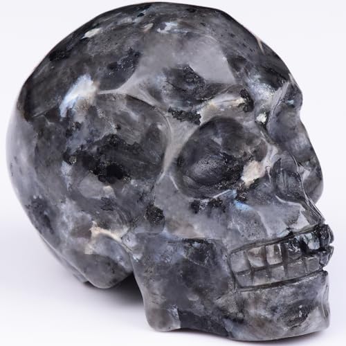 2 Inch Shimmer Stone Crystal Skulls Decor,Human Skull Sculpture Statues Healing Crystal Decor,Halloween Skull Figurines,Home Office Decoration Christmas Meditation Gifts for Men Women - color: Shimmer Stone