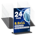 Acrylic Sign Holder 8.5 x 11, 24 Pack Clear Double-Sided Acrylic Display Stand for Vertical Tabletop Use, Perfect for Menus, Flyers, and Paper in Restaurants, Hotels, Office - size: 8.5 x 11