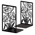 Peacoblue Metal Bookends for Shelves, Modern Decorative Heavy Duty Study Book Ends Stoppers for Office, Desk, Shelf, Room 5.3"x4.3"x7.9" Cast Iron Simple Tall Bookends 1 Pair (Daffodils) - style: Daffodils