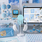 Yookeer Jellyfish Headphone Stand Cute Blue Headphone Stand Decorative Ocean Sea Wood Desk Decor for Gamer Room Office Desk Gaming Gifts for Girlfriend Office Worker - style: Jellyfish