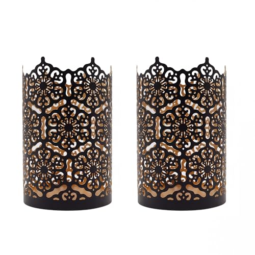 Hosley's Set of 2 Flower 7" High Cut Bronze Candle Holder & Lantern. Ideal for Use with Hosley Highly Scented Candles, Jar Candles. Can be Used as a Decorative Centerpiece in Your Living/Dining Room - color: Bronze 2 Pack, size: 7 inch High