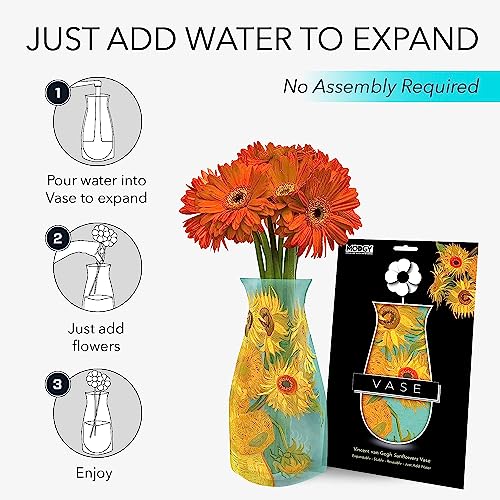 MODGY Collapsible and Expandable Plastic Flower Vase, Unbreakable, Foldable, Decorative Modern Centerpieces, Table Decorations, Van Gogh Sunflowers, 1 Pack - style: 1 Pack