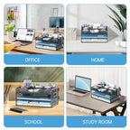 Daltack 3-Tier Desk Organizer with Handle, Mesh Paper Organizer with Pen Holders & Adjustable Compartments & A4/Letter Paper Trays for Home Office Supplies, Black - color: Black With Pen Holders