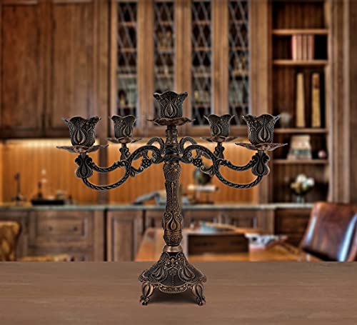 5-Candle Metal Candelabra 10.3 Inch Tall Candlestick Candle Holders for Home Decor Wedding Christmas Church Halloween Party, Red Bronze Tulip - color: Red Bronze-tulip