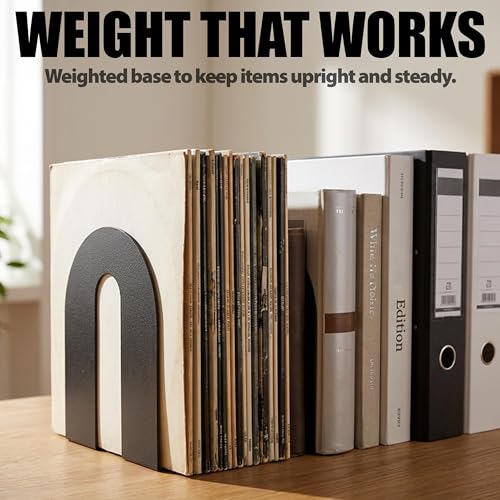 Officemate Heavy Weighted Bookends, Sturdy Office & Home Shelf Organizers, Set of 2 Black Metal Book Supports (93182) - size: Letter