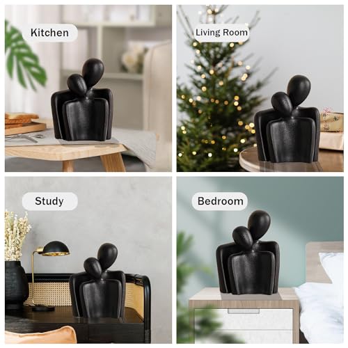 Hugging Couple Statues Ceramic Lover Figurine Embrace Characters - color: Black
