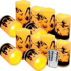 12-Pack Halloween Ink Painting Large Electronic Waxes with Remote Control, Flameless LED Candles for Halloween Spooky, Halloween Ambient Sense Artifacts. - color: 12Pack-halloween