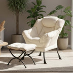 Tiita Lazy Chair with Ottoman, Beige Modern Large Accent Chair, Comfy Leisure Sofa Armchair with Ottoman, Reading Chair with Footrest for Bedroom, Living Room, Dorm Rooms, Velvet Beige - color: Beige
