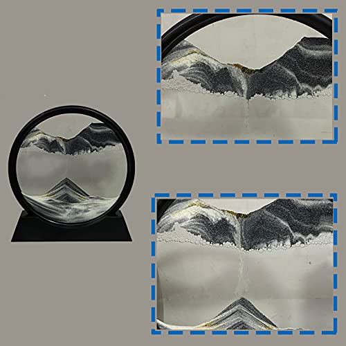 HYUGF Moving Sand Art Picture Decor, 3D Deep Sea Sandscape Liquid Motion, Round Glass Frame Display Flowing Sand, Relaxing Gift for Kids Adults Office Work Home Desktop Decoration Toy (Black, 12") - color: Black, size: 12 inches