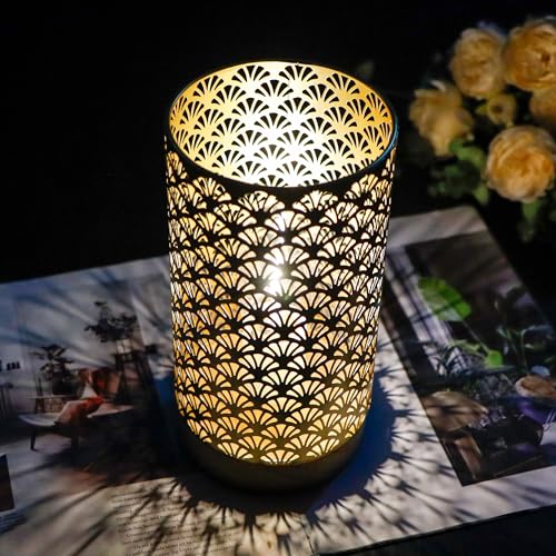 JHY DESIGN Metal Battery Powered Lamp 9''H Medium Cordless Table Lamp with 6-Hours Timer Modern Lamp for Weddings Party Patio Garden Indoors Outdoors Table Balcony（Gold） - color: Gold
