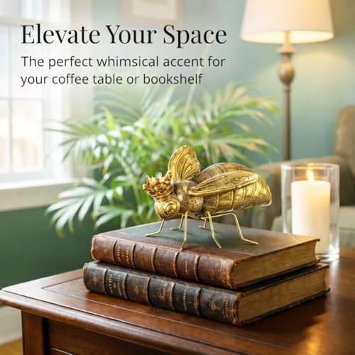 The Bridge Collection Decorative Gold Bee with Crown Figurine - Resin Queen Bee Tabletop Decoration for Spring, Summer, Everyday Home Decor - Wedding, Baby Shower, Party Decor