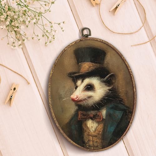 Hxlac Victorian Opossum Squirrel Oval Wall Art Framed Set of 2, Vintage Victorian Style Animal Oval Wall Decor, Autumn Squirrel Hanging Canvas Prints Wall Sculptures for Home Room Decor, 8.5x11.5 Inch - color: oval animal