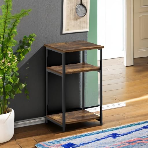 Furinno Just 3-Tier Metal Frame End Table with Storage Shelves, 1-Pack, Amber Pine - color: Amber Pine, size: 1-Pack, Metal Frame, 3-Tier