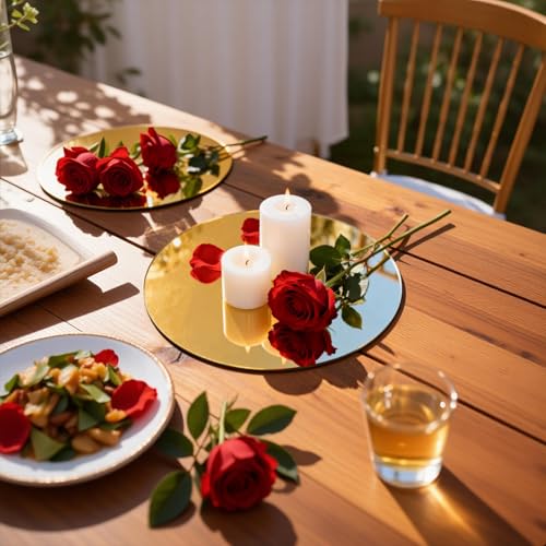 24PCS Gold Round Mirror Centerpieces for Tables, 12" Flat Circle Mirror Plates for Wedding Decorations, Mirror Trays for Candles Flowers Vases, Table Centerpiece Decor for Birthday Party Supplies - size: 12inch