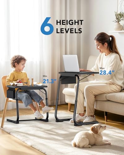 HUANUO TV Tray, Adjustable TV Dinner Tray Table, 20.5 x 15.4 inch Folding Tray Table with Storage Pocket, 6 Height Settings, 3 Angle Adjustments, Comfortable Tray Tables for Bed & Sofa, HNTT04B