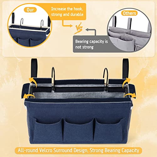 Lilithye Bedside Caddy Bedside Organizer Bedside Storage Caddy with Fixed Straps and Water Bottle Holder for Home College Dorm Bunk Bed Hospital Bed Crib Bed Rails (Navy Blue) - color: Navy Blue