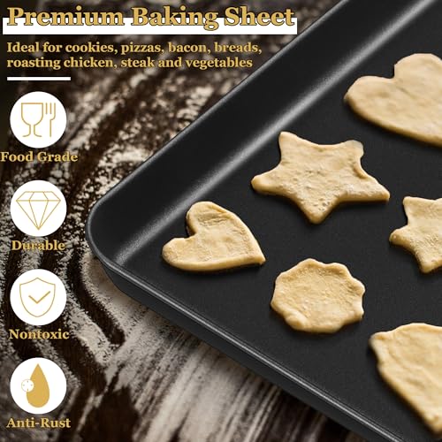 E-far 16x12 Inch Baking Sheet, Non-stick Cookie Sheet Pan for Oven Baking Cooking Roasting, Carbon Steel Tray Metal Bakeware for Jelly Roll Steak, Non-toxic & Warp Resistant, Easy Clean - size: 16x12x1 Inches