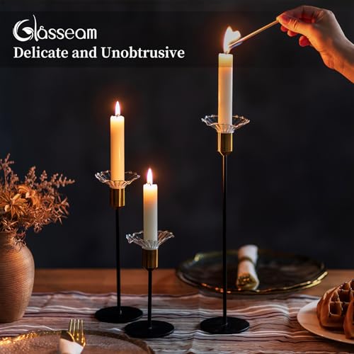 Glasseam Glass Bobeches for Candlesticks Holders: Clear Candle Drip Protectors Set of 12 Ribbed Wax Catchers for Candle Stick Holder Taper Candle Holders for Table Centerpiece Wedding Christmas Dining - color: Clear, size: RIbbed-12pcs