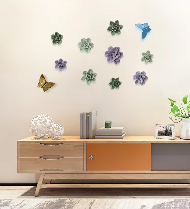 Snow Lotus，2.76" Ceramic Flower Wall Art, Artificial 3D Flower Wall Art, Handmade 3D Wall Art Hanging Sculpture, Porcelain Flower Wall Decoration for Home Office Decor (Light Green) - color: Light Green,Snow Lotus,2.76"