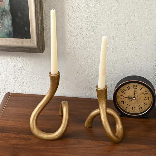 Gold Cast Iron Taper Candle Holder, Candlestick Holder Decorative, Gift Tapered Candle Holders for Home Decoration, Bedroom, Dinning, Mantel, Kitchen, Party, Set of 2 - color: Gold