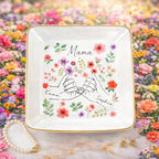 Pofily Personalized Ring Dish for Mom, Custom Jewelry Dish Holder, Ceramic Ring Holder Tray with Gold Trim, Mothers Day Gift for Mom, New Mom Gift, Engagement Gift for Her - color: Design 04