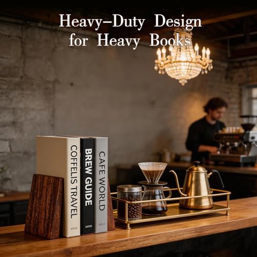 Natural Walnut Wood Bookends for Shelves – Heavy Duty Book Organizer