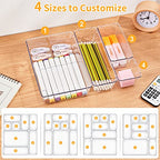 SMARTAKE 28 Piece Drawer Organizers with Non-Slip Silicone Pads, 4-Size Desk Drawer Organizer Trays Storage Tray for Makeup, Jewelries, Utensils in Bedroom Dresser, Office and Kitchen, Clear - size: 28 PCS