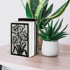 Peacoblue Metal Bookends for Shelves, Modern Decorative Heavy Duty Study Book Ends Stoppers for Office, Desk, Shelf, Room 5.3"x4.3"x7.9" Cast Iron Simple Tall Bookends 1 Pair (Daffodils) - style: Daffodils