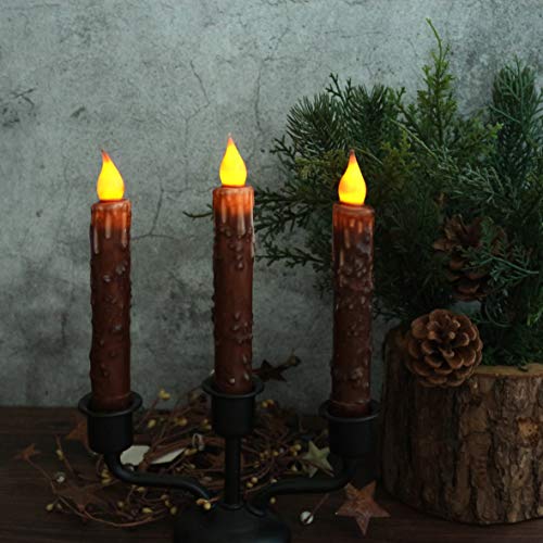 CVHOMEDECO. Real Wax Hand Dipped Battery Operated LED Timer Taper Candles Country Primitive Flameless Lights Décor, 6-3/4 Inch, Coffee, 3 PCS in a Package - color: Coffee 3 Pcs