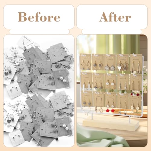 Earring Display Stand 3 Tier 15 Hooks Wood Earring Display Rack Holder for Earings Necklaces Rings Bracelets Keychains (White) - color: White